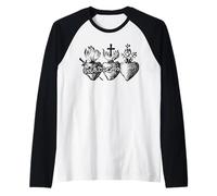 Tre Cuori del Sacro Cuore di Gesù Maria Giuseppe Maglia con Maniche Raglan