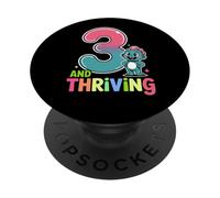 Tre e fiorente divertente terzo compleanno carino dinosauro PopSockets PopGrip Adesivo