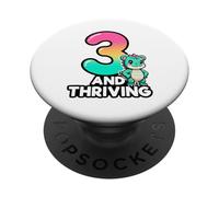 Tre e fiorente divertente terzo compleanno carino dinosauro PopSockets PopGrip Adesivo