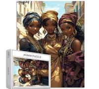 Tre eleganti donne africane 1000 pezzi puzzle per adulti città sfondo arte puzzle impegnativo giochi di attività familiari colorato fai da te puzzle per la decorazione della casa regali 50 x 68 cm