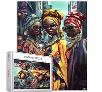 Tre eleganti donne africane 1000 pezzi puzzle per adulti città strada sfondo arte puzzle colorato puzzle fai da te per la decorazione della casa regali puzzle famiglia perfetto per serate di gioco 50