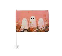 Tre Fantasmi Bianchi Nel Campo Con Margherite Bandiera Auto All'aperto Finestra Clip 30x45 Cm Doppio Lato Decorazione Auto