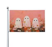 Tre fantasmi bianchi nel campo con margherite bandiere per la casa da cortile, striscione di auguri con occhielli per interni ed esterni, decorazioni per la casa