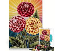Tre fiori di dalia con sfondo a raggiera Puzzle da 1000 pezzi per adolescenti, ideale per migliorare la memoria, favorire il relax e creare un'atmosfera magica Decorazione murale 38x26cm