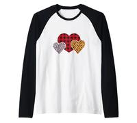 Tre Forme di Cuore con Motivo Leopardato e Scozzese Maglia con Maniche Raglan