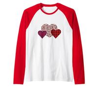 Tre Forme di Cuore con Motivo Leopardato e Scozzese Maglia con Maniche Raglan