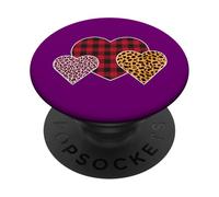 Tre forme di cuore con motivo leopardato e scozzese PopSockets PopGrip Adesivo