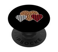 Tre forme di cuore con motivo leopardato e scozzese PopSockets PopGrip Adesivo