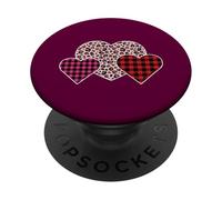 Tre forme di cuore con motivo leopardato e scozzese PopSockets PopGrip Adesivo