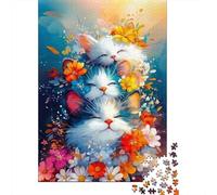 Tre Gatti Arte Floreale Puzzle 1000 Pezzi Gioco di Puzzle 1000 Pezzi Puzzle per Adulti Relax Decorazione Casa 52x38cm/1000pcs