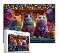 Tre gatti di Natale 1000 pezzi puzzle per adulti decorazione natalizia arte puzzle colorato puzzle fai da te per la decorazione della casa regali puzzle famiglia perfetto per serate di gioco 68 x 50