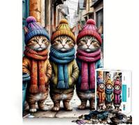 Tre gatti in abiti invernali - Puzzle da 1000 pezzi per adolescenti - Gioco di allenamento mentale - Gioco di gruppo - Taglio di precisione - Regalo per le feste 38x52cm