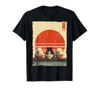Tre Gatti Ramen Divertente Estetica Giapponese Ukiyo-e Anime Gatto Maglietta