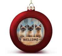Tre gatti siamesi benvenuti ornamenti di Natale infrangibili da appendere palline di Natale per albero di Natale decorazioni rosse per albero di Natale palline per feste di nozze