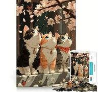 Tre gatti sotto i ciliegi in fiore - Puzzle da 1000 pezzi per adulti - Gioco di logica e intrattenimento rilassante - Opera d'arte di alta qualità 38x52cm
