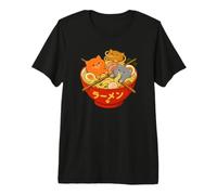 Tre Gattini Che Giocano con Ramen Bowl Colorful Anime Maglietta Premium