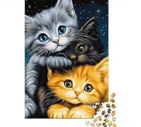 Tre Gattini Puzzle 1000 Pezzi Carta per Adulti Cielo Notturno Gioco di Puzzle 1000 Pezzi Relax Decorazione Regalo 52x38cm/1000pcs