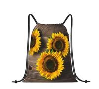 Tre girasoli su legno alla moda funzionale corda zaini per donne, perfetto per palestra e sport all'aria aperta, Tre girasoli su Wooden2, Taglia unica