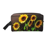Tre girasoli su stampa in legno borsa per il trucco, borsa portatile da viaggio, organizer per articoli da toeletta, grande borsa per il trucco per le donne
