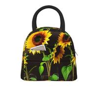 Tre girasoli su stampa in legno borsa termica pranzo portatile a prova di perdite riutilizzabile Tote lavoro scuola picnic ragazzi ragazze