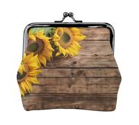 Tre girasoli su stampa in legno doppia chiusura telaio in metallo pelle bacio blocco cambio sacchetto portafoglio per le donne con chiavi, piccole borse, Nero , Taglia unica