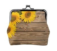 Tre girasoli su stampa in legno doppia chiusura telaio in metallo pelle bacio blocco cambio sacchetto portafoglio per le donne con chiavi, piccole borse, Nero , Taglia unica