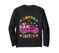Tre gnomi Bunny Holding Egg Happy Easter Day Truck Pasqua Maglia a Manica