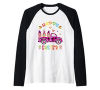 Tre gnomi Bunny Holding Egg Happy Easter Day Truck Pasqua Maglia con Maniche Raglan