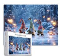 Tre gnomi di Natale pattinaggio 1000 pezzi puzzle per adulti atmosfera natalizia puzzle colorato fai da te per la decorazione della casa regali puzzle famiglia perfetto per serate di gioco 70 × 50 cm