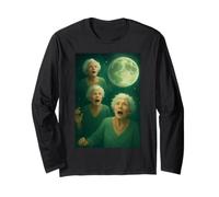 Tre Granny Moon 3 Vecchie Signore retrò Howling Maledetto Meme Maglia a Manica