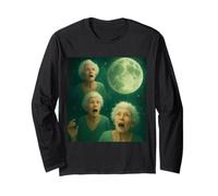 Tre Granny Moon 3 Vecchie Signore retrò Howling Maledetto Meme Maglia a Manica