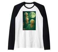 Tre Granny Moon 3 Vecchie Signore retrò Howling Maledetto Meme Maglia con Maniche Raglan