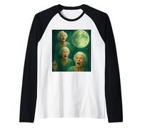 Tre Granny Moon 3 Vecchie Signore retrò Howling Maledetto Meme Maglia con Maniche Raglan