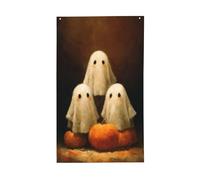 Tre graziose bandiere con fantasmi e zucche, 0,9 x 1,5 m, striscione di auguri stagionale con occhielli per interni ed esterni, decorazioni per la casa