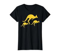 Tre Icone Canguro Giallo Distressed Maglietta con Stampa Grafica Economica, Donna, Nero, L