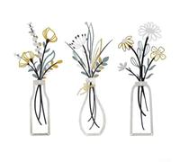 Tre pezzi decorativi da parete con fiori in metallo a tema bohémien minimalista per eleganti accenti da parete per casa e ufficio, realizzati in metallo ((blu)
