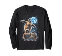 Tre pinguini sotto la luna Meme Animal Parodia 3 Luna Lupo Maglia a Manica