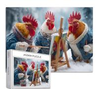 Tre polli vestiti da pittori 1000 pezzi puzzle per adulti Natale neve arte puzzle colorato puzzle fai da te per la decorazione della casa regali puzzle famiglia perfetto per serate di gioco 70 × 50 cm