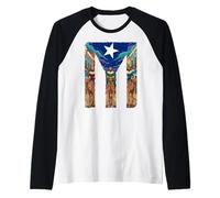 Tre Re Bandiera Portoricana Día de Reyes Magos Boricua Maglia con Maniche Raglan