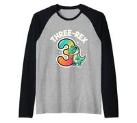 Tre Rex Divertente 3° Compleanno Simpatico Dinosauro Ragazzi Ragazze Maglia con Maniche Raglan