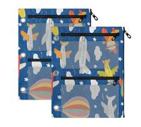 Tre Ringing Binder Cartoon Aerei Mongolfiere Blu Navy