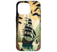 Tre sailboat masted in cove, framed by forest. Custodia per iPhone 16 Pro
