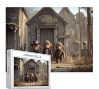 Tre scimmie in una città fantasma 1000 pezzi puzzle per adulti Halloween cimitero arte puzzle colorato puzzle fai da te per la decorazione della casa regali puzzle famiglia perfetto per serate di