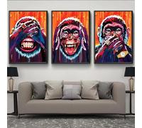 Tre scimmie poster e stampe animali saggi dipinti su tela arte della parete per la decorazione della camera di casa 60x80cmx3 Senza Cornice
