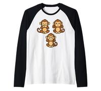 Tre Scimmie sagge | Cute Chibi - Parla Ascoltare Non Vedere Il Male Maglia con Maniche Raglan