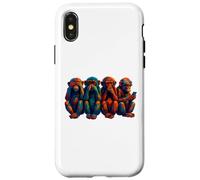 Tre scimmie saggi utilizzare uno smartphone. Divertente quattro scimmie sagge Custodia per iPhone X/XS