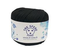 Tre sfere Cotone Elasticizzato per Uncinetto Stretch Touch, 100% Poliammide (50 Grammi, 125 Metri) (Nero)