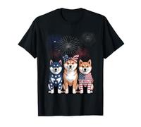 Tre Shiba Inu Cane Usa Bandiera 4 Luglio Amante Del Cane Donne Uomini Maglietta