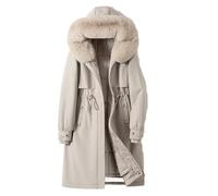 Tre stili da indossare superano la vita invernale delle donne che stringono la giacca con cappuccio ampio colletto ispessito medio lungo in cotone, Bianco crema, L