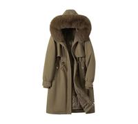 Tre stili da indossare superano la vita invernale delle donne che stringono la giacca con cappuccio ampio colletto ispessito medio lungo in cotone, Marrone scuro, X-Large